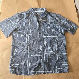Quiksilver Mens Waterman Short Sleeve Button Up Comfort Fit Gray Hawaiian Shirt
